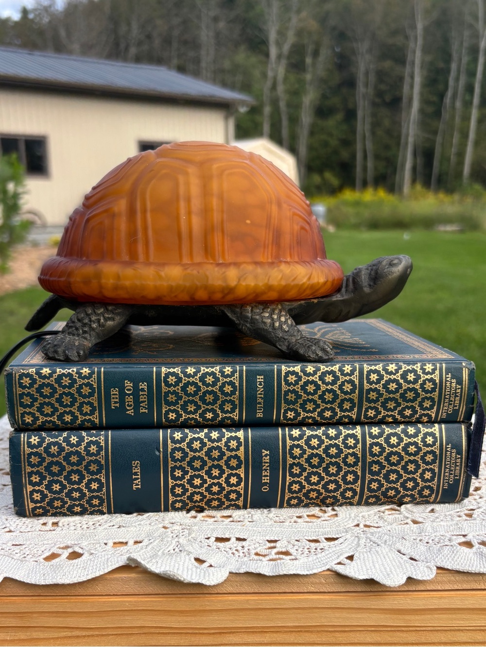 Vintage Turtle Lamp Amber Tiffany Style Glass Brass Base Tortoise Night Light